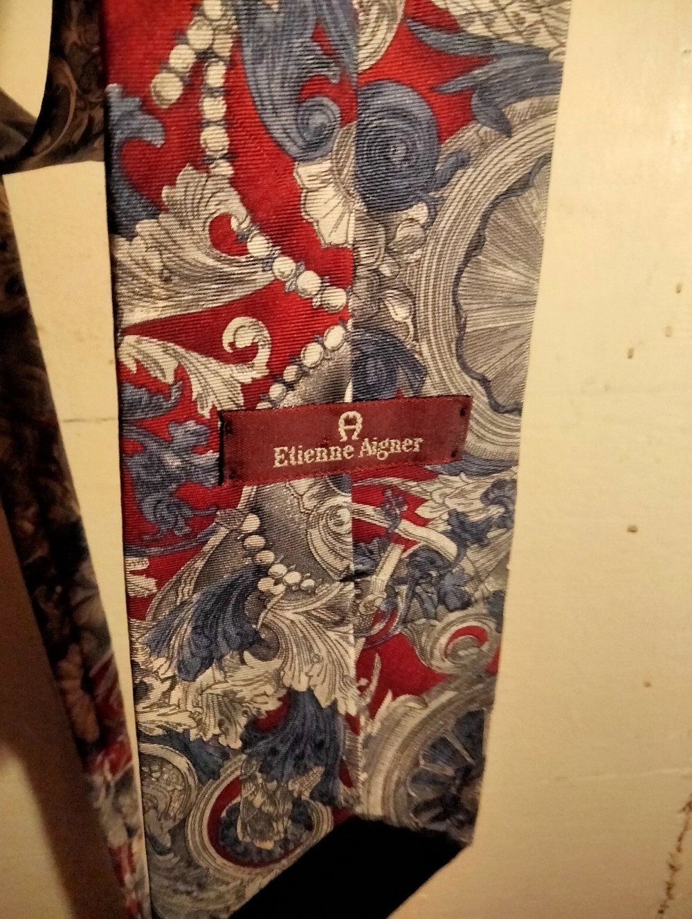 Etienne Aigner Red, Blue and Cream Paisley Silk Tie